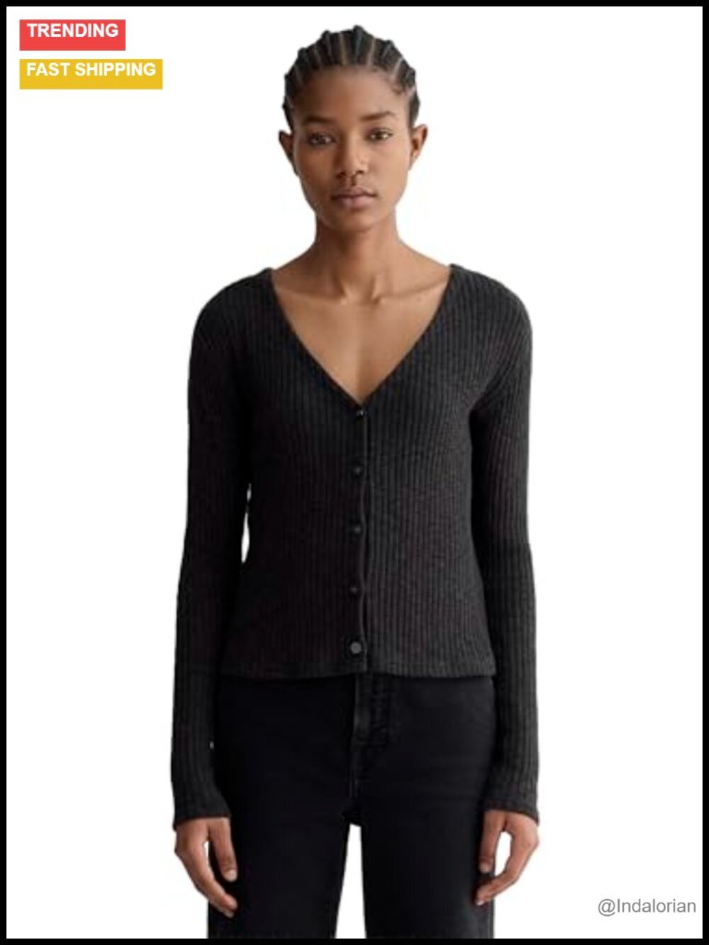 Everlane Cozy Rib Cardigan Organic Cotton Blend Slim Cropped Button